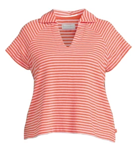 Free Assembly Women's Raglan Sleeve Polo Shirt Textured Cotton Top SZ XL NEW - Picture 1 of 4