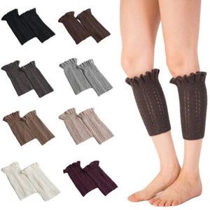 Women Solid Color Knitted Crochet Short Leg Warmer Winter Warm Boot Cuffs Socks - Picture 1 of 9