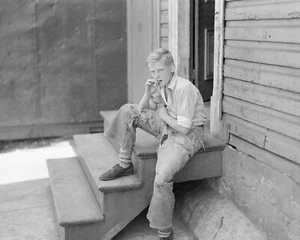 Farm Boy Smoking 8x10 Reprint Of Old Photo - Picture 1 of 1