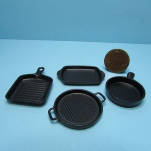 Dollhouse Miniature Black Metal Cast Iron Style Pan Set of 4 B3350 - Picture 1 of 2