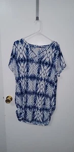 Bobbie Brooks Top Shirt Dress Long Top Plus Size Tie Dye Blue and White Long Top - Picture 1 of 6