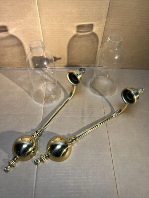 VM Style Harvin Solid Brass Colonial Ball Hurricane Candle Sconces Pair Repro — 第 1/4 张图片