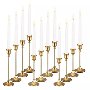 Set of 12 Brass Gold Candle Holder Candlestick Holders Taper Candle Holders M... - Picture 1 of 7