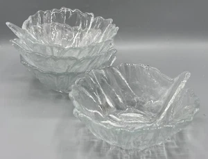 Blenko Handcraft Clear Glass Cabbage Leaf 6.5” Individual Bowl Set /4 Excellent - Picture 1 of 8