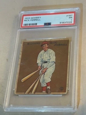 1933 GOUDEY #197 RICHARD (RICK) FERRELL PSA PR 1 BOSTON RED SOX BASEBALL CARD. - Image 1 of 2