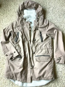 Calvin Klein Khaki beige brown Small Women Hood fur lined Rain Coat Jacket - Picture 1 of 6
