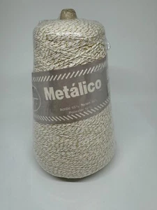 Metalico by Millor Knitcraft Machine Knitting Yarn Cone - 9oz - White & Gold - Picture 1 of 4