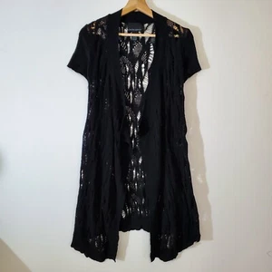 Cardigan donna Cynthia Rowley taglia S nero all'uncinetto aperto davanti maniche corte - Foto 1 di 3