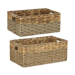 2-Pack 2-Size Wicker Storage Baskets with Handles Water Hyacinth and Seagrass - Picture 1 of 7