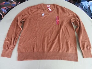 MERINO MENS NWT XL 46-48 XL V NECK GINGERBREAD BROWN COTTON BLEND LS SWEATER #84 - Picture 1 of 7