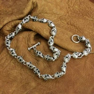 925 Sterling Silver Huge Skull Necklace Charms Biker Punk Jewellery TA264NC - Picture 1 of 22