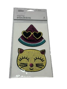 OFFICE DEPOT 2 stickers sequined patch like WATERMELON CAT - Picture 1 of 1