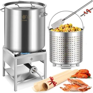 84QT Stainless Steel Seafood Boil Pot with 200,000BTU Propane Burner and Paddle - Picture 1 of 6