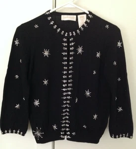 Suéter Cárdigan Vintage CHRISTIE & JILL Negro Con Cuentas - Talla M - Mezcla Seda - Imagen 1 de 11