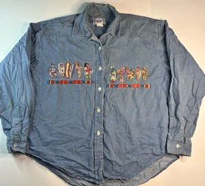 Camisa Denim Vintage Jonjou Beyond Basics Nativo Americano Kachina Bordada Med - Imagen 1 de 6