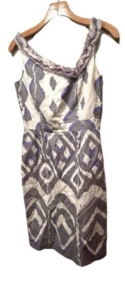 Vestido Antonio Melani Funda Seda Lino Blanco Púrpura Estampado Flecos Escote 0 XXS Foto 1 de 3