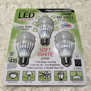 Feit Electric 60 Watt Replacement LED Dimmable Bulbs Omni Directional 3 Pack NEW - Picture 1 of 9