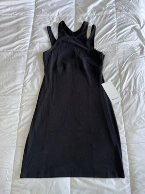 Nuevo Vestido Lululemon Acanalado Algodón Modal Corte Negro Nuevo con Etiquetas Talla 10 $128 Agotado Foto 1 de 4