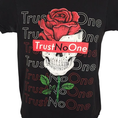 Trust No One T Shirt Mens Size Small Black Skull Roses Skeleton - Image 1 of 4