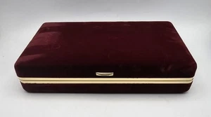 Vintage Burgunder Gold Velours Samt Klappschatulle Schmuckkästchen mit Spiegel & Tablett - Bild 1 von 15