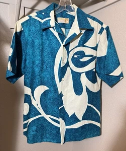 Vintage 60s 70s Iolani Shirt Men’s Medium Hawaiian Aloha Button Up Vibrant Blue - Picture 1 of 3