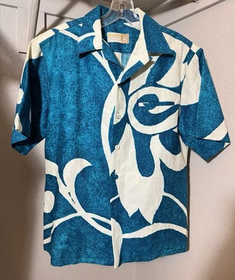 Vintage 60s 70s Iolani Shirt Men’s Medium Hawaiian Aloha Button Up Vibrant Blue - Image 1 of 3