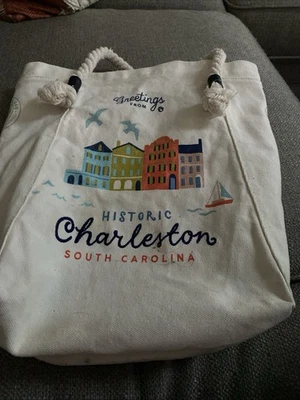 Bolso de Mano Spartina 449 Saludos desde San Diego California Lona Mango Cuerda Costera Foto 1 de 4