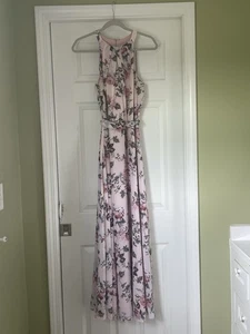 R&K Women’s Halter Neck Maxi Pink Floral Tie Back Feminine Dress Wedding Size 8 - Picture 1 of 11