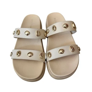 BCBGeneration Gold Sea Shell Double Strap Platform Slide Sandals Women’s 7.5 - Picture 1 of 6