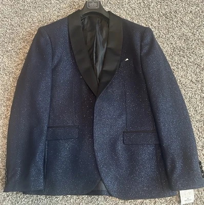 Blazer Brillante Solapa Negra Azul Marino Hombres - Wessi - Chaqueta Esmoquin - Talla: 44 Delgado Foto 1 de 4