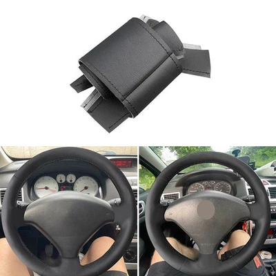 DIY Black Leather Steering Wheel Trim Cover For Peugeot 307 CC / SW 2004-2009 - Imagem 1 de 4