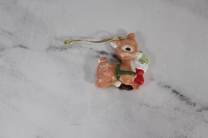 Vintage Hallmark Ceramic Christmas Trimmer Ornament Baby Deer Stocking 1985 - Picture 1 of 4