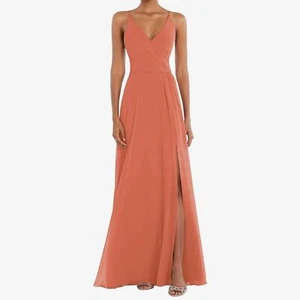 AFTER SIX Faux Wrap Maxi Dress Size 10 Terracotta Copper Side Slit Chiffon Prom - Picture 1 of 10
