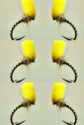 6 x Yellow Owl Foamhead Trout Buzzers Trout Fishing Flies Emergers Buzzers