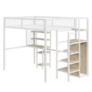 Hochbett Kinderbett Metallbett 140x200 mit Schreibtisch und Kleiderschrank Weiß - Bild 1 von 8