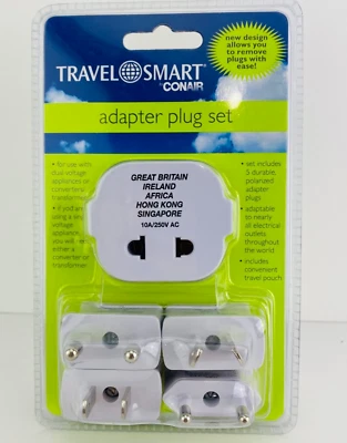 Adaptador inteligente de viaje CONAIR Juego de 5 enchufes doble voltaje adaptable la mayoría de los enchufes M600E Foto 1 de 4