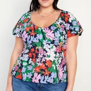Old Navy NEW Babydoll Waist-Defined V-Neck Floral Top Size XL - Picture 1 of 9