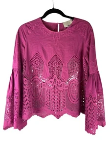Anthropologie Chloe Oliver Magenta Pink Lace Bell Sleeve Blouse, Women's Small - Picture 1 of 9