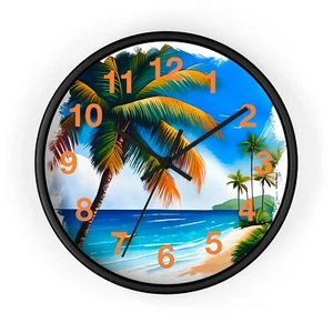Tropical Palm Tree Wall Clock - Beach Decor, Vacation Vibe, Summer Home, Gift - Picture 1 of 19