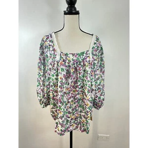 Top contadino Hope & Harlow collo quadrato manica 3/4 blusa Cottagecore grande - Foto 1 di 6