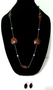 Statement Necklace W Matching Earrings Tiger Stripe Silver Tone Tribal Primitive - Picture 1 of 5