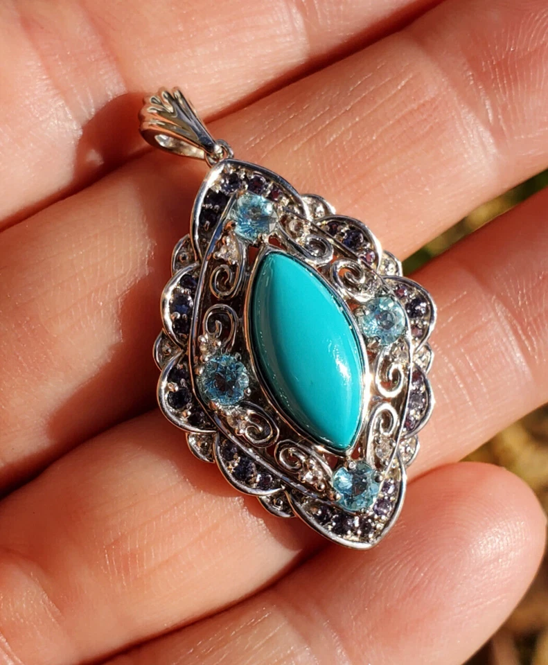 Colgante Marquesa Bella Durmiente Topacio Turquesa y Tanzanita Plata de Ley 925 Foto 1 de 4