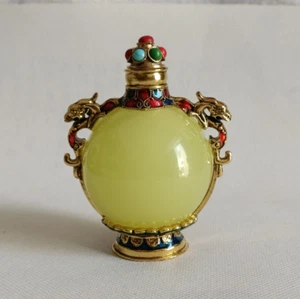 Rare China yellow Ball Agate Jade Snuff Bottle Antique Craft Jewelry Ornament - Picture 1 of 9