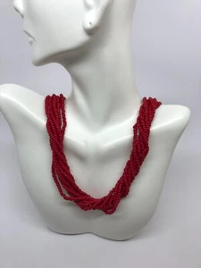 Vintage Trifari Necklace Red Seed Beaded 8 Strand Torsade Gold Tone Clasp Bead - Picture 1 of 3