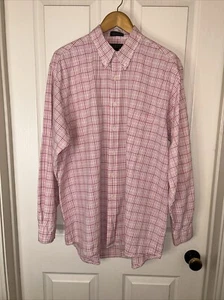 Harold Powell men’s LS shirt size L 2-ply cotton red pink green White Plaid - Picture 1 of 17