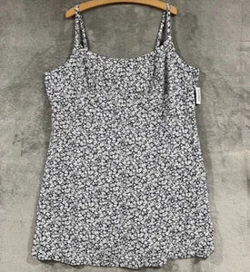 Antiguo Mini Vestido Cami Azul Marino Calce y Acampanado Mezcla de Lino Floral Talla Grande 3X NUEVO - Imagen 1 de 11