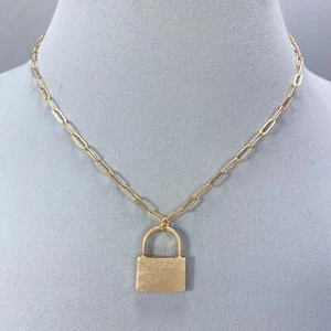 Bohemian Matte Gold Finish Short Chain Lock Pendant Necklace - Picture 1 of 2