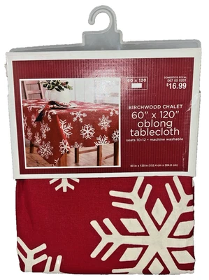 Mantel de tela oblongo Birchwood Chalet rojo blanco Navidad copo de nieve 60 X 120 Foto 1 de 4