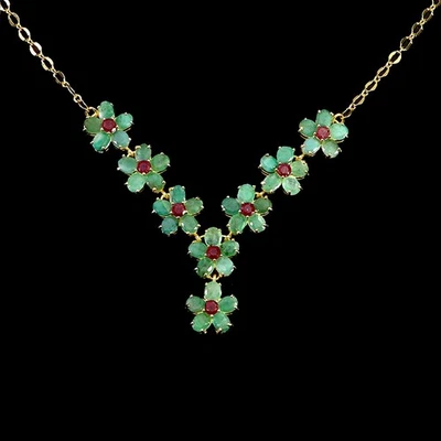 925 Sterling Silver Necklace Oval Emerald 5x4mm Ruby Gemstone Jewelry 18.5inches - Image 1 of 4