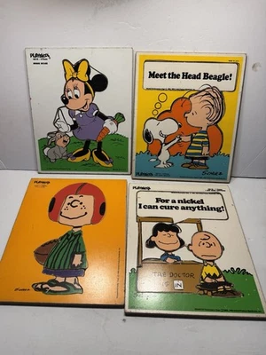 Lote de 4 rompecabezas de madera coloridos de colección Playskool Disney y Peanuts Snoopy Foto 1 de 4